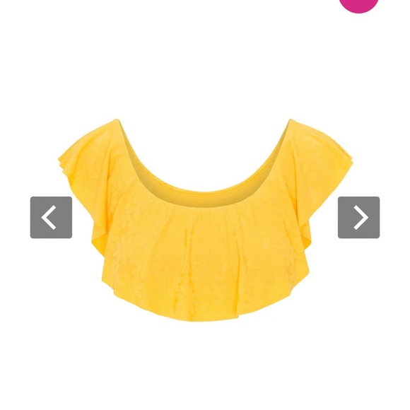 TRINA TURK WOMEN'S JOPLIN JACQUARD OFF THE SHOULDER RUFFLE BANDEAU SWIM TOP - Picture 2 of 5